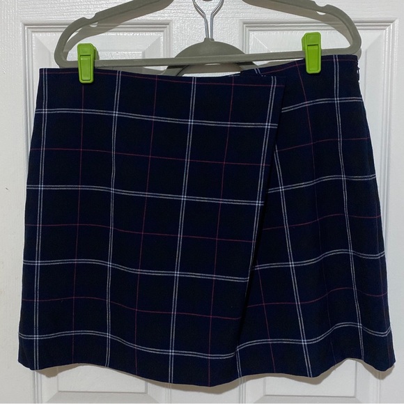Banana Republic Fold-Over Plaid Mini Skirt Navy Size 14 Large - Picture 1 of 4
